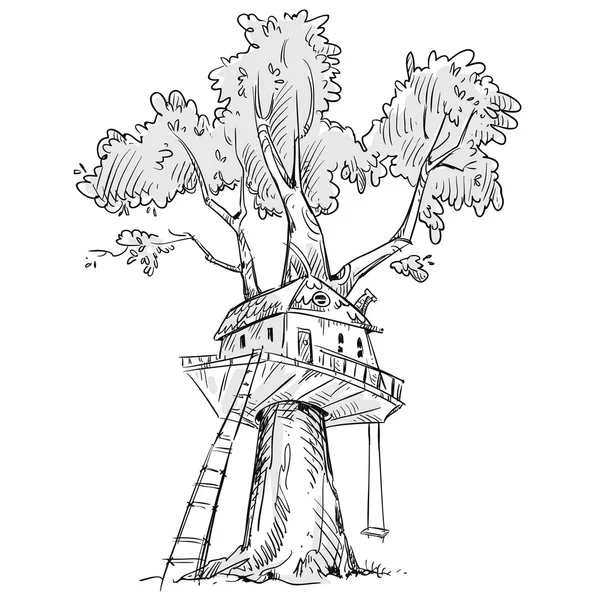 Treehouse. Hand drawn, vector illustration — Stock Illustration Treehouse. Hand drawn, vector illustration Vector Graphics