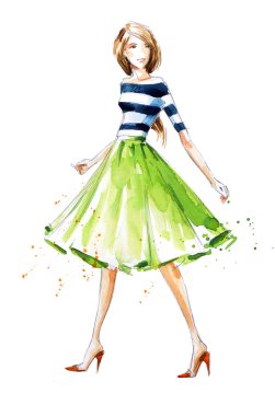 Suluboya moda illüstrasyon, el boyalı