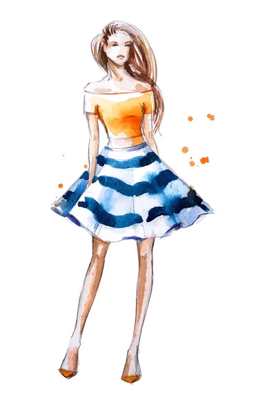 Watercolor fashion illustration, hand painted — Stock Photo, Image