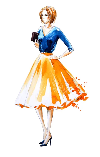 Акварельна модна ілюстрація, ручна розфарбована — стокове фото