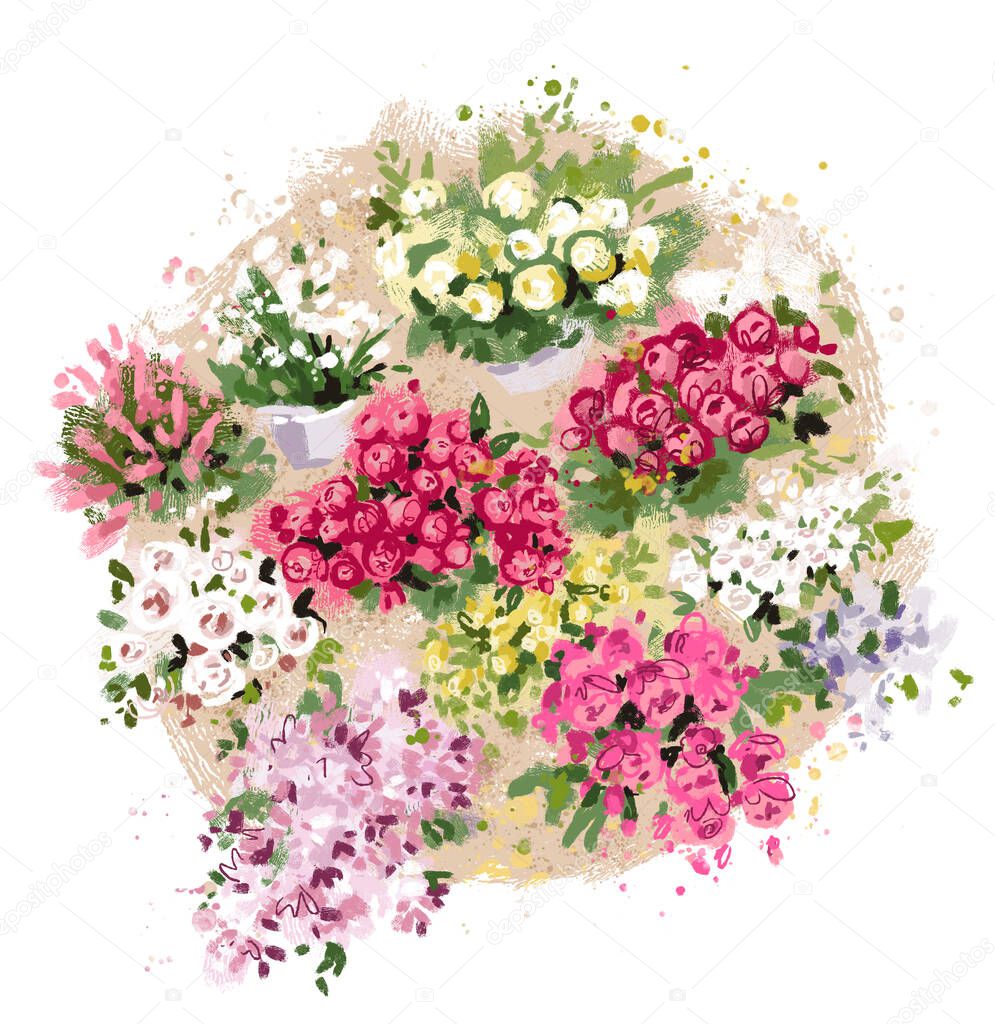 bouquets of  flowers circle background illlustration 