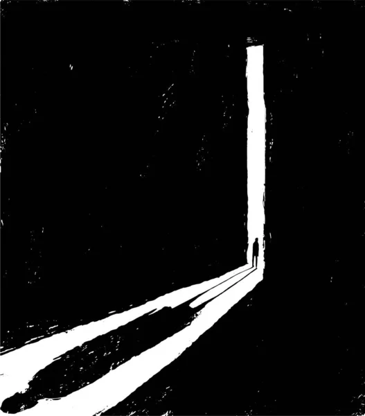 Απεικόνιση Ενός Πέσο Που Ανοίγει Μια Πόρτα Ένα Σκοτεινό Δωμάτιο — Διανυσματικό Αρχείο