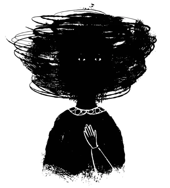 Retrato Una Mujer Con Pensamientos Perturbadores Ilustración Ansiedad Concepto Salud — Vector de stock
