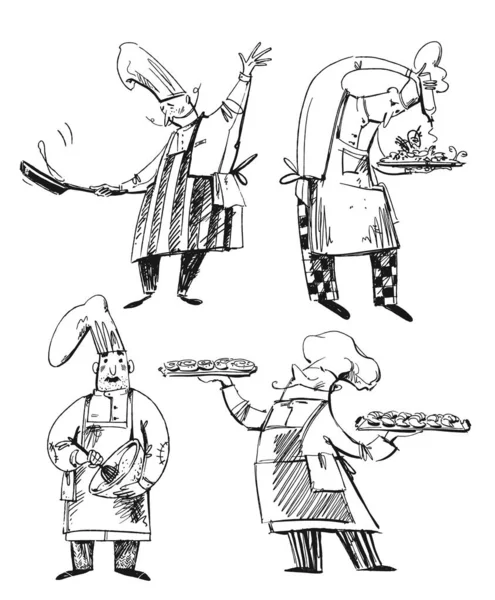 Σετ Σεφ Σχέδια Φούρναρη Σεφ Μαγείρεμα Εικονογράφηση Επαγγελμάτων — Διανυσματικό Αρχείο