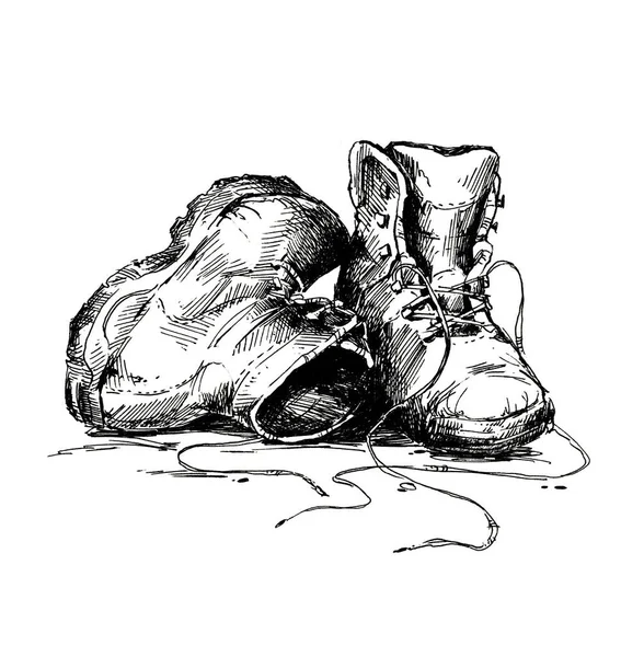 Old track shoes sketch, ink drawing