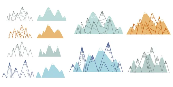 Conjunto Diferentes Montañas Planas Dibujos Animados Diseño Pared Ilustración Vectorial — Vector de stock