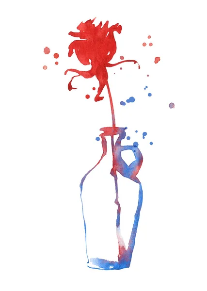 Wtercolor Silueta Růže Láhvi Izolované Bílém — Stock fotografie