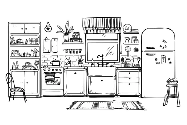 Dessin Vectoriel Une Cuisine Confortable — Image vectorielle