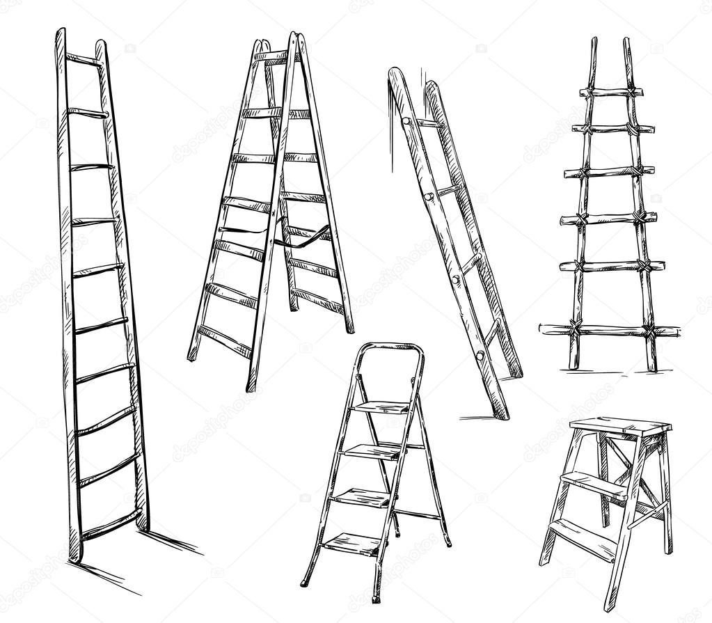 Ladders drawing, vector illustration