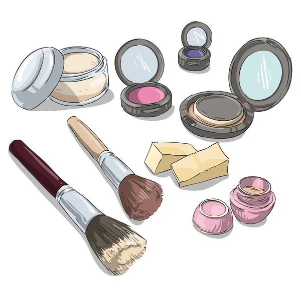 Desenho de produtos de maquiagem. Ilustração da moda . — Vetor de Stock