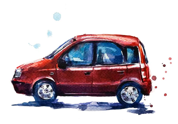 Red carro aquarela ilustração — Fotografia de Stock