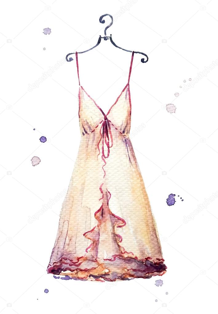 Watercolor nightgown. hand painted. Fashion illustration.