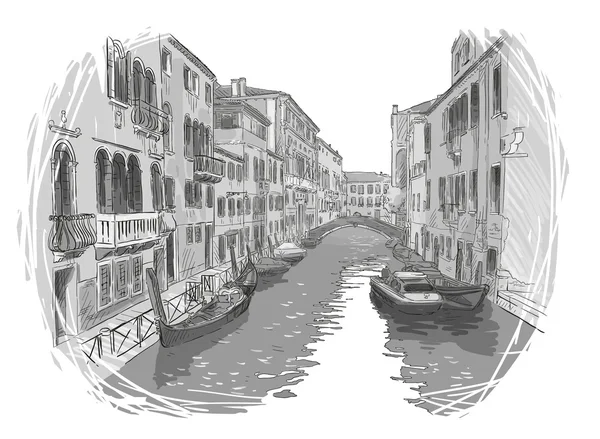 Veneza canal vetor esboço — Vetor de Stock