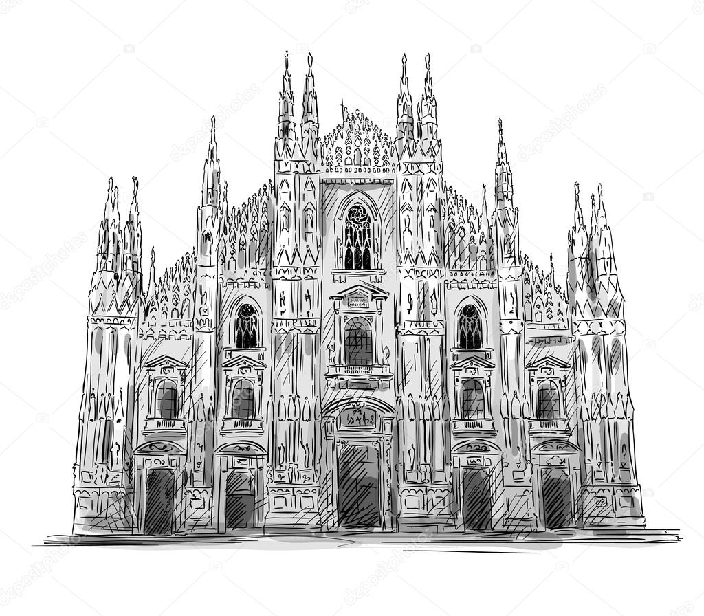 Duomo di Milano. Milan cathedral. Vector sketch.