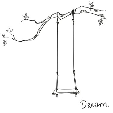 Tree with a swing. Vector illustration. clipart