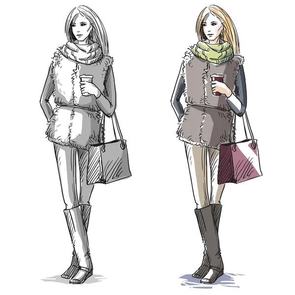 Moda çizilmiş şekil ver. Vektör sketch.street moda. — Stok Vektör