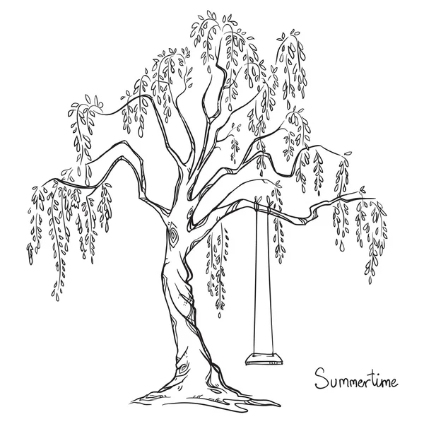 Tree with a swing. Vector illustration. — Stock Vector