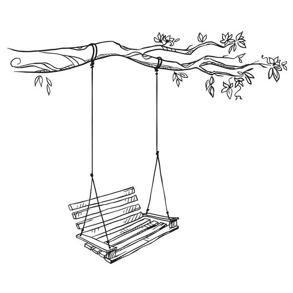 Tree with a swing. Vector illustration. — Stock Vector