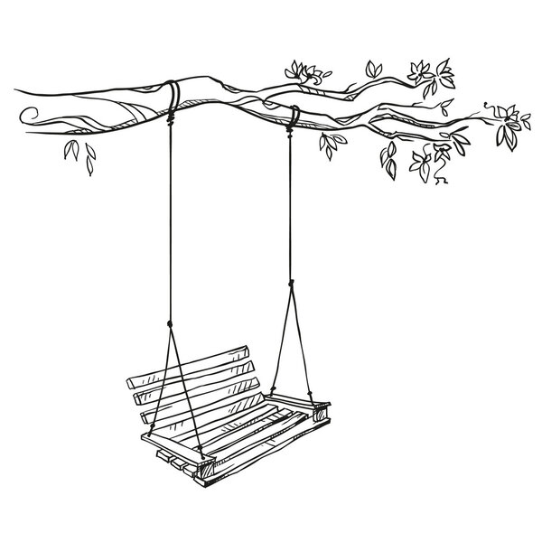 Tree with a swing. Vector illustration.