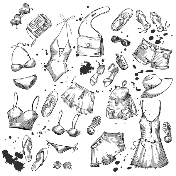 Moda de verano. colección de ropa de verano y accesorios — Vector de stock