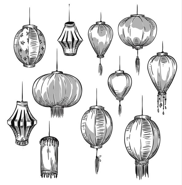 Set of Chinese lanterns — Stock Vector