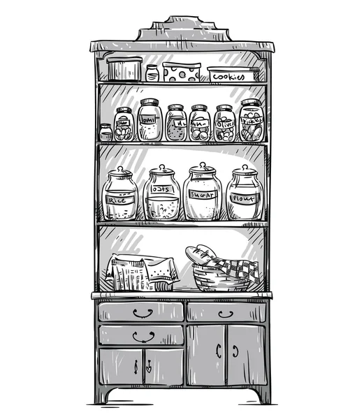 Armario de cocina, estantes de cocina, dibujado a mano — Archivo Imágenes Vectoriales