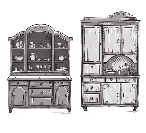 Armários de cozinha, desenhados à mão —  Vetores de Stock