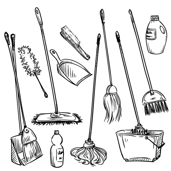 Mops. Set von Reinigungswerkzeugen. — Stockvektor