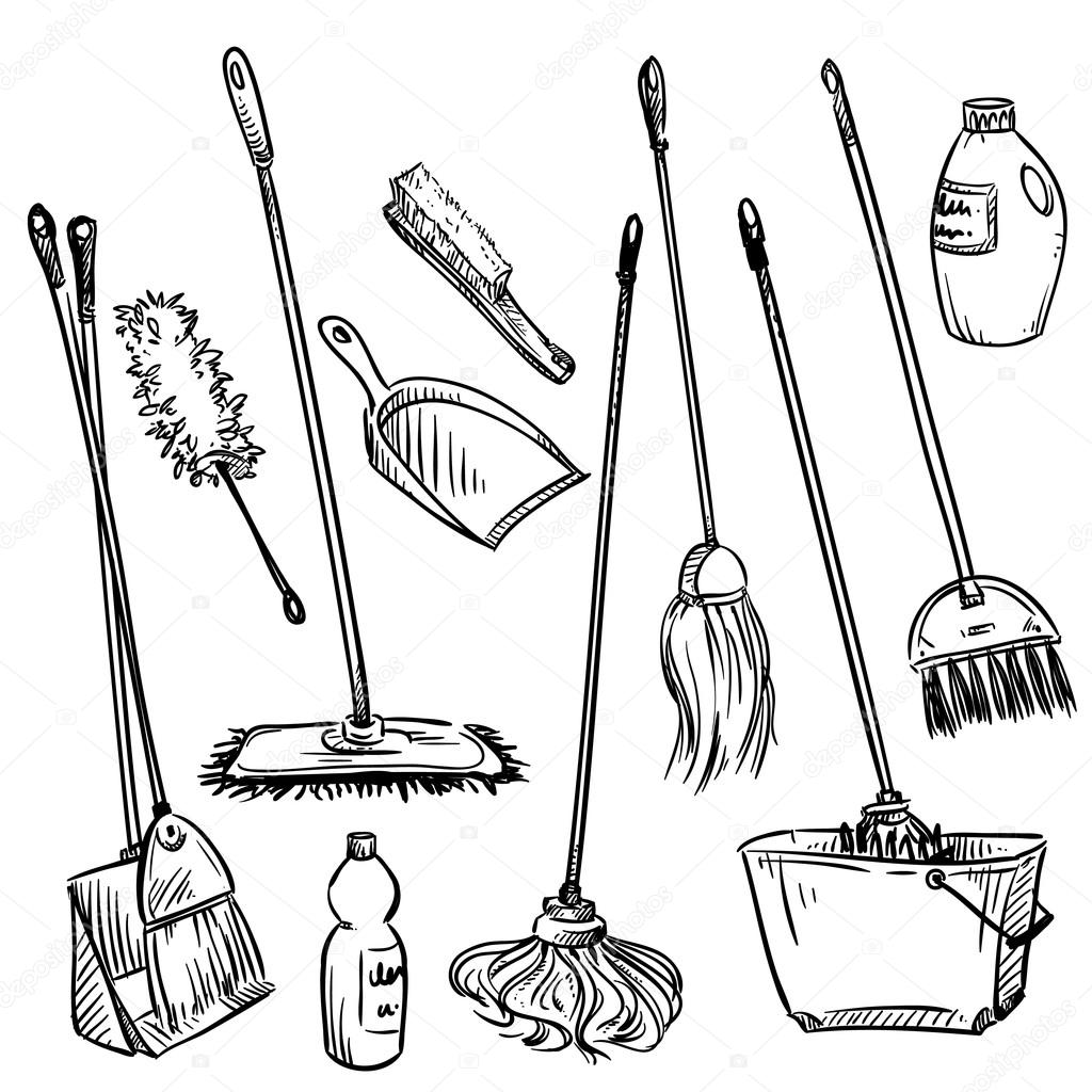 Mops. Set of cleaning tools.