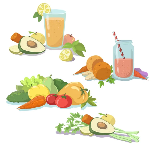 Smoothie. Vers sap. Gezonde voeding. Groenten en fruit. Schoon voedsel. — Stockvector