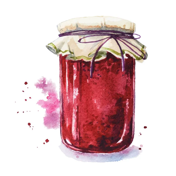 Fruit jam. Mason jar. Watercolor. Hand painted. Stock Image Everypixel