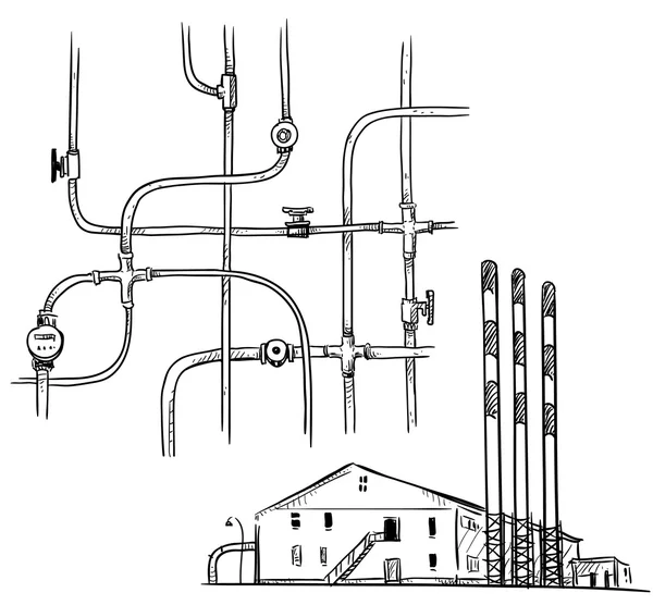 Kraftwerk. Fabrik. Pipelines. — Stockvektor