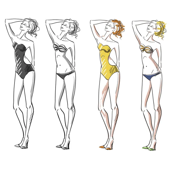 Chica atractiva con bikini, ilustración de moda — Vector de stock