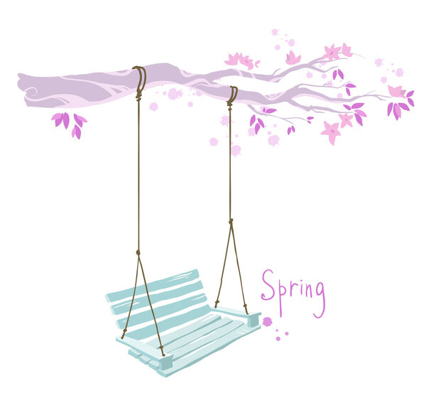 tree with a swing. Vector illustration.