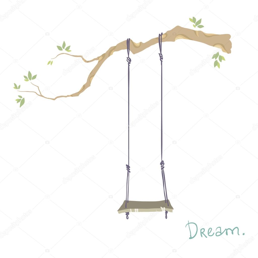 tree with a swing. Vector illustration.