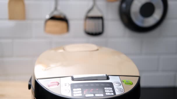 Usando Multicooker Para Preparar Deliciosa Comida — Vídeos de Stock