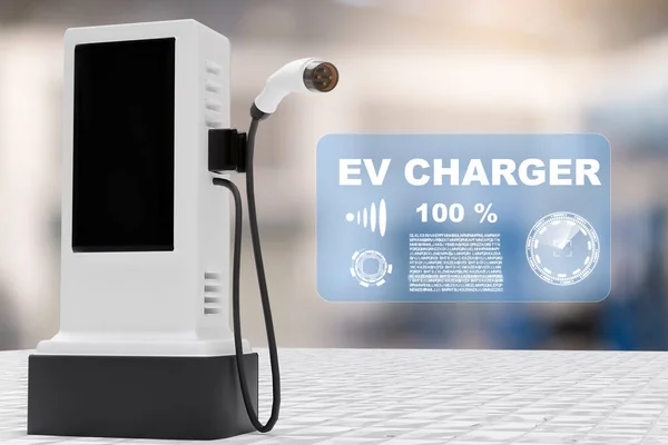 Hi tech industry garage EV-car charger recharge refuel electric station vehicle transport transportation of future Car customers.  for transport or automotive automobile