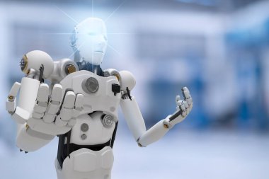 Otomobil, otomobil, otomotiv otomobil kontrolü, garaj endüstrisinde tamir için robot siber gelecekteki insansı robot.