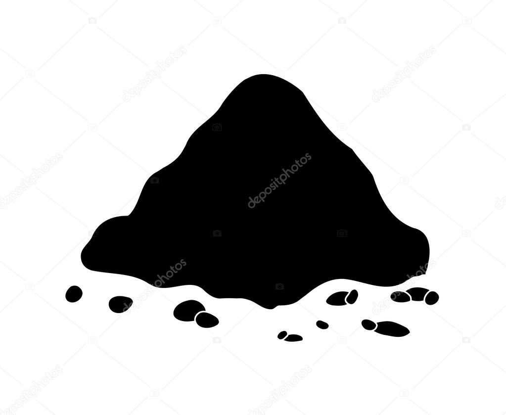 Pile of ground, heap of soil - vector silhouette illustration isolated on white background.