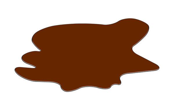 Puddle of chocolate, mud spill clipart. Brown stain, plash, drop. Vector illustration isolated on the white background