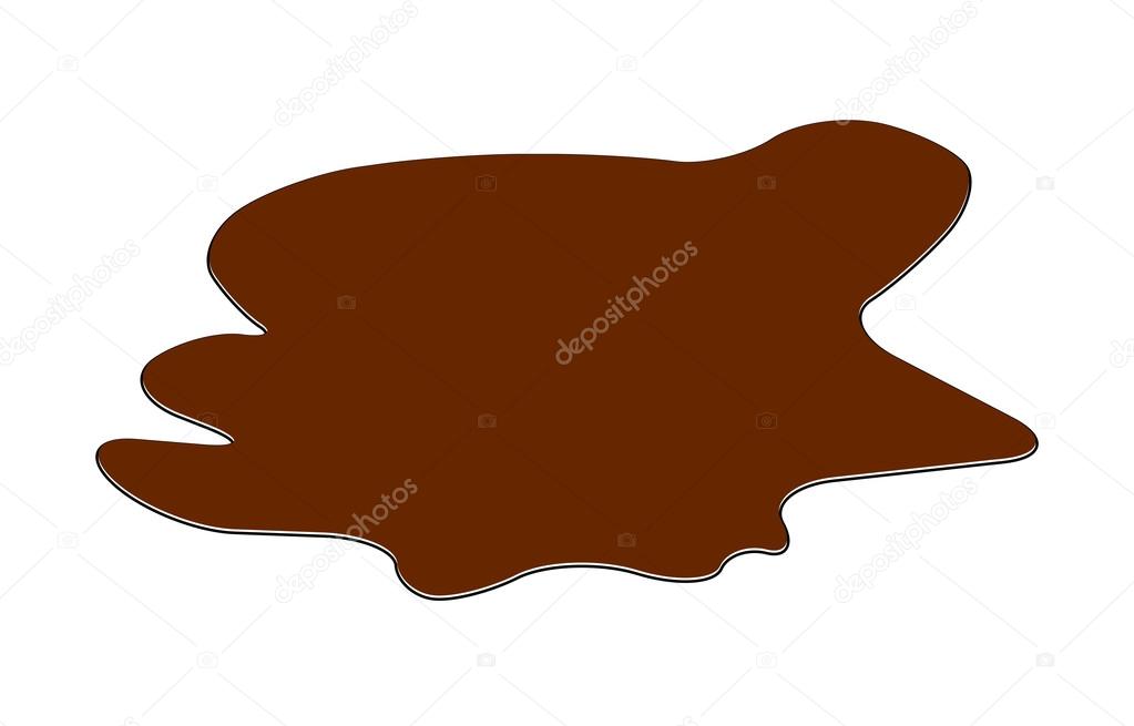 Puddle of chocolate, mud spill clipart. Brown stain, plash, drop. Vector illustration isolated on the white background