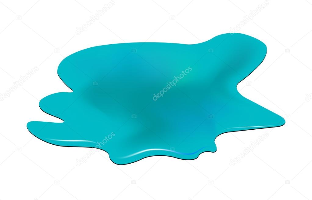 Puddle of water spill clipart. Blue stain, plash, drop. Vector illustration isolated on the white background