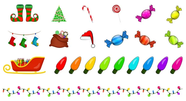 Ensemble Icône Noël Grande Collection Symboles Noël Saisonnière Cartoon Illustrations — Image vectorielle