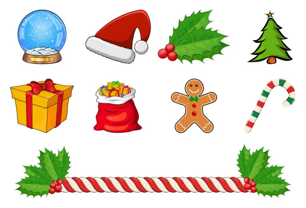 Julen Vektor Ikon Set Julen Symboler Samling Säsong Tecknad Illustration — Stock vektor