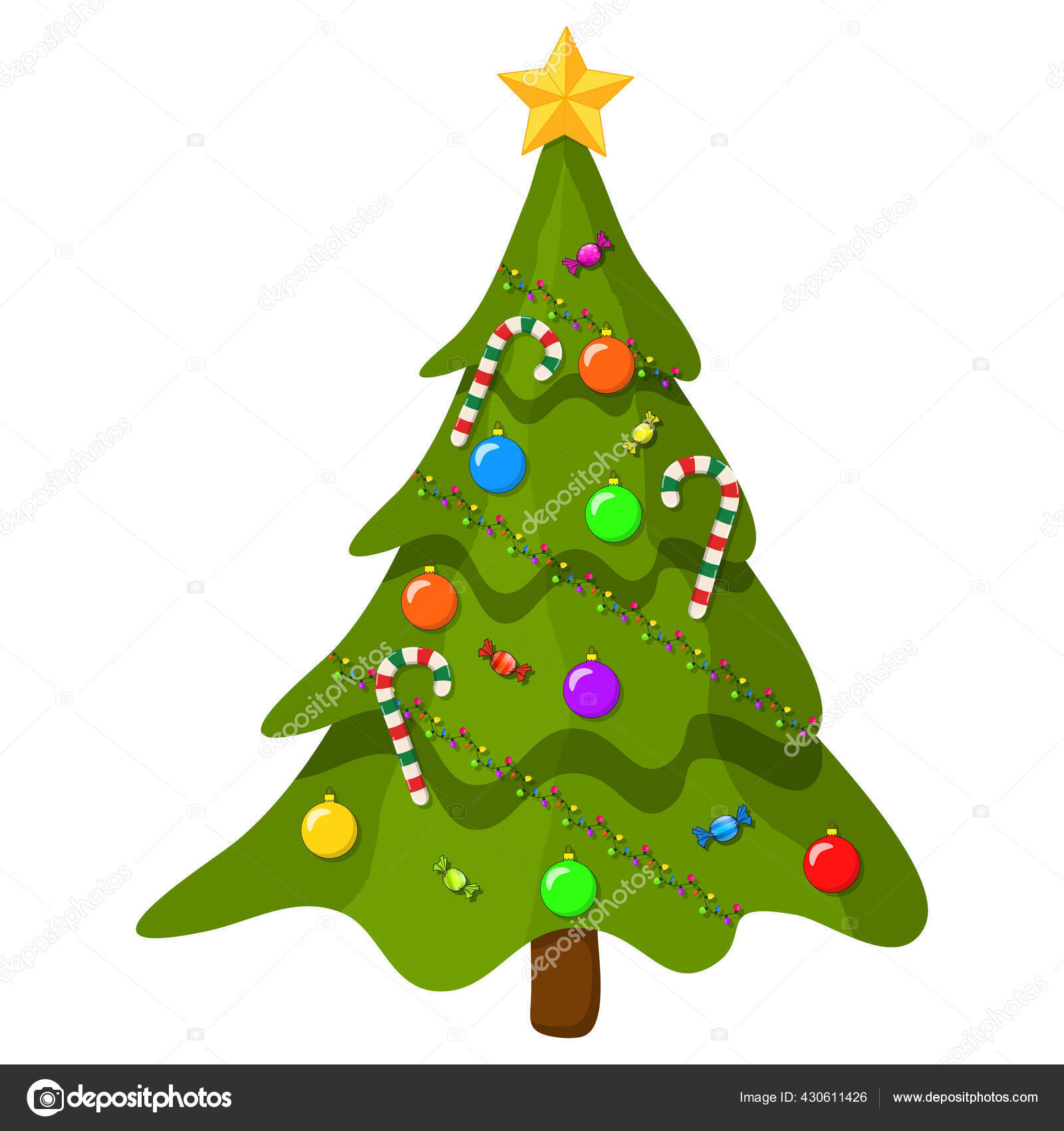 Christmas Tree Ornaments Cartoon Illustration Isolated White Background  Vector Fir Stock Vector by ©newelle 430611426