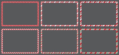 Şeker kamışı çerçeveleri Noel 'i hazırlıyor. Kopyalama uzayı ile çizgili Xmas sınırı koleksiyonu. Pankart ya da noel kartı için dikdörtgen arkaplan. Vektör, tatil duvar kağıdı illüstrasyonu. 