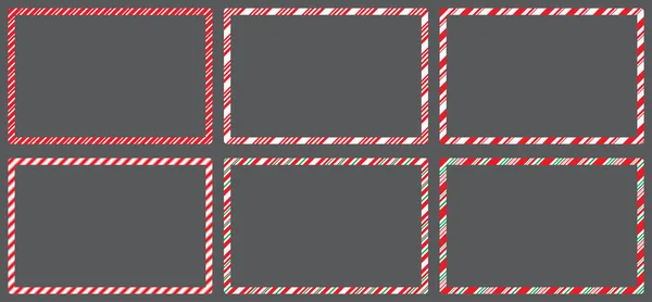 Şeker kamışı çerçeveleri Noel 'i hazırlıyor. Kopyalama uzayı ile çizgili Xmas sınırı koleksiyonu. Pankart ya da noel kartı için dikdörtgen arkaplan. Vektör, tatil duvar kağıdı illüstrasyonu. 