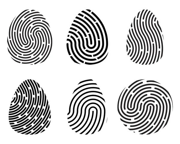 指紋アイコンセット 白を基調としたユニークなフィンガースタンプシルエット ブラック犯罪者の身分証明書コレクション 個々の署名コンセプトデザイン — ストックベクタ