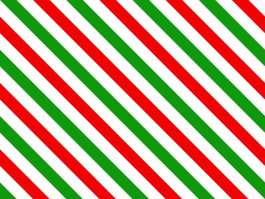 Kırmızı, beyaz ve yeşil çizgili Noel arkaplanı. Şekerleme düz köşegen çizgileri olan dikişsiz desen. Nane şekeri ambalaj kağıdı çizimi. Çizgili fayansları tekrar eden vektör.
