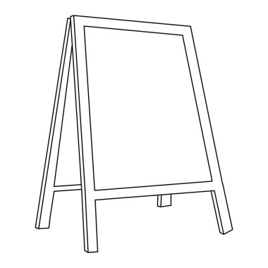 Beyaz arka planda izole edilmiş sokak tebeşiri çizimi. Boş kafe kaldırım reklam panosu tasarımı. Boş dış reklam bilgi standının içeriği.